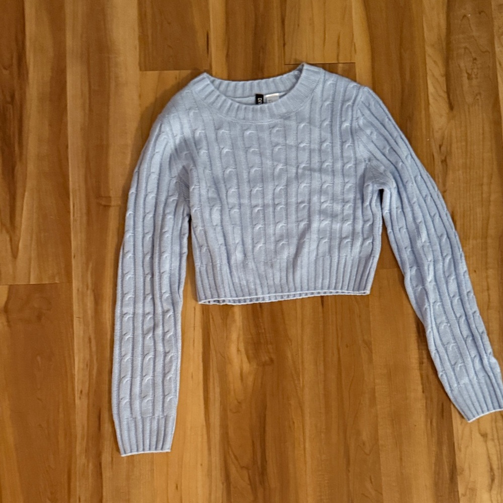 H&M Light Blue Cable Knit Cropped Sweater